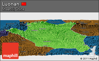 Political Panoramic Map of Luonan, darken