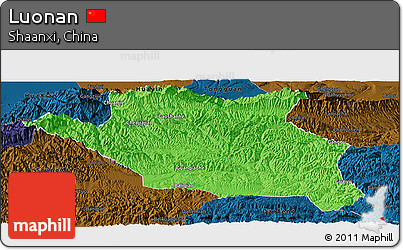 Political Panoramic Map of Luonan, darken