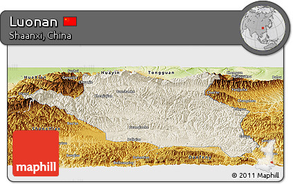 Shaded Relief Panoramic Map of Luonan, physical outside