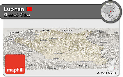 Shaded Relief Panoramic Map of Luonan, semi-desaturated