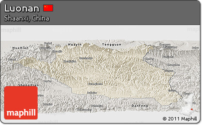 Shaded Relief Panoramic Map of Luonan, semi-desaturated