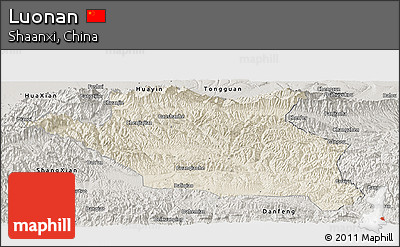Shaded Relief Panoramic Map of Luonan, semi-desaturated