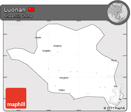 Silver Style Simple Map of Luonan, cropped outside