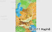 Physical Map of Shaanxi, political shades outside