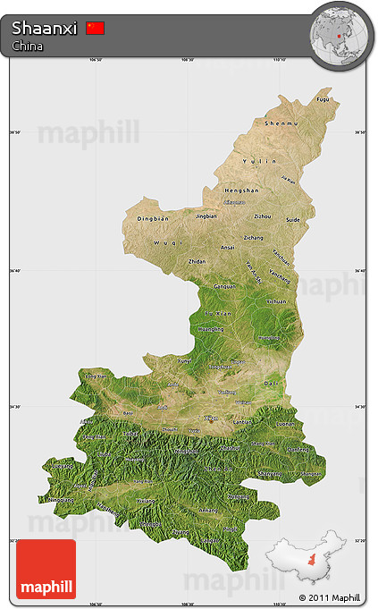 Satellite Map of Shaanxi, single color outside