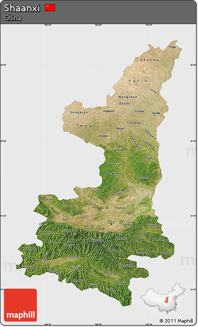 Satellite Map of Shaanxi, single color outside