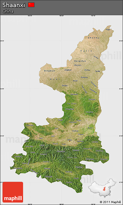 Satellite Map of Shaanxi, single color outside