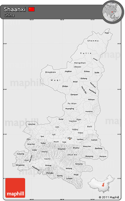 Silver Style Map of Shaanxi, single color outside