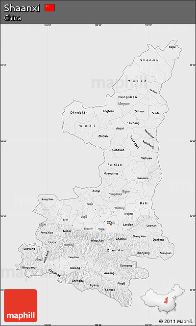 Silver Style Map of Shaanxi, single color outside