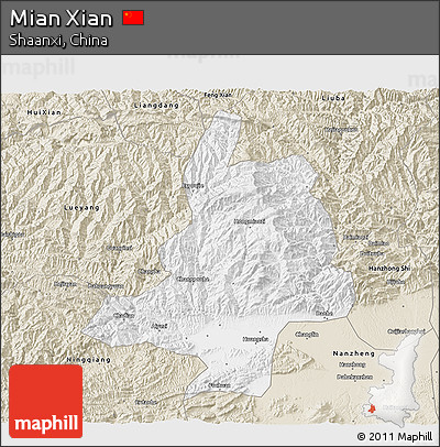 Classic Style 3D Map of Mian Xian