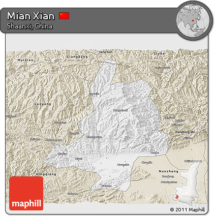 Classic Style 3D Map of Mian Xian