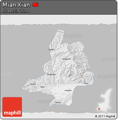 Gray 3D Map of Mian Xian, single color outside