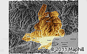 Physical 3D Map of Mian Xian, darken, desaturated