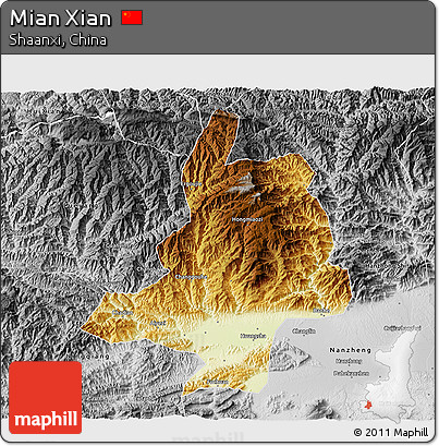 Physical 3D Map of Mian Xian, desaturated