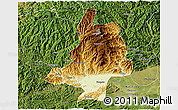 Physical 3D Map of Mian Xian, satellite outside