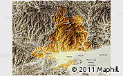 Physical 3D Map of Mian Xian, semi-desaturated
