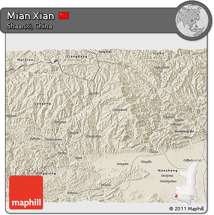 Shaded Relief 3D Map of Mian Xian