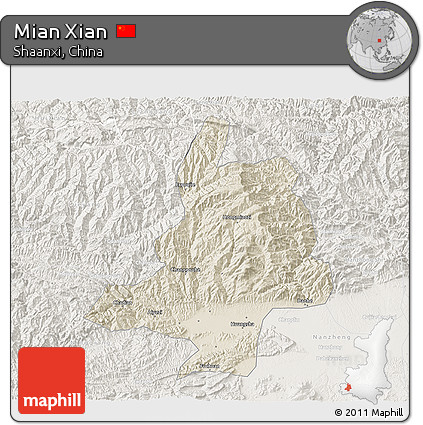 Shaded Relief 3D Map of Mian Xian, lighten
