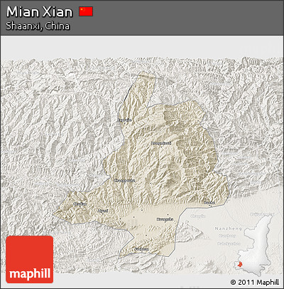 Shaded Relief 3D Map of Mian Xian, lighten
