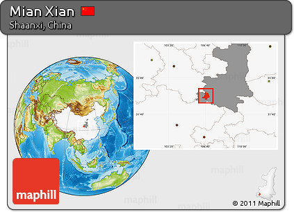 Physical Location Map of Mian Xian, highlighted country, highlighted parent region
