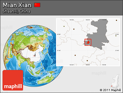 Physical Location Map of Mian Xian, highlighted country, highlighted parent region