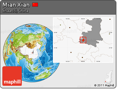 Physical Location Map of Mian Xian, highlighted country, highlighted parent region