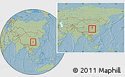 Savanna Style Location Map of Mian Xian, within the entire country, hill shading
