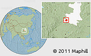 Savanna Style Location Map of Mian Xian, highlighted parent region, hill shading