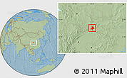 Savanna Style Location Map of Mian Xian, hill shading