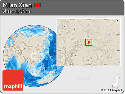 Shaded Relief Location Map of Mian Xian