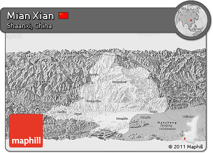 Gray Panoramic Map of Mian Xian