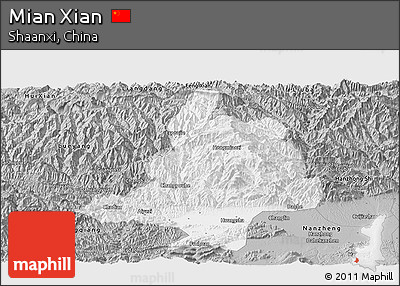 Gray Panoramic Map of Mian Xian