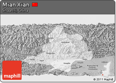 Gray Panoramic Map of Mian Xian