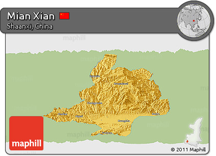 Savanna Style Panoramic Map of Mian Xian, single color outside