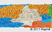 Shaded Relief Panoramic Map of Mian Xian, political outside