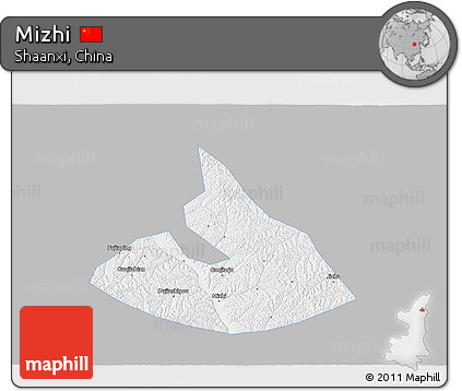 Gray 3D Map of Mizhi, single color outside