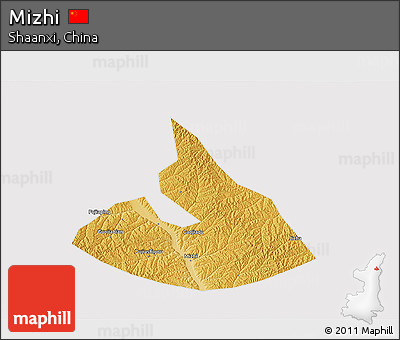 Physical 3D Map of Mizhi, cropped outside