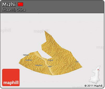 Physical 3D Map of Mizhi, cropped outside