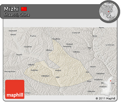 Shaded Relief 3D Map of Mizhi, semi-desaturated