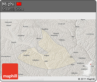Shaded Relief 3D Map of Mizhi, semi-desaturated