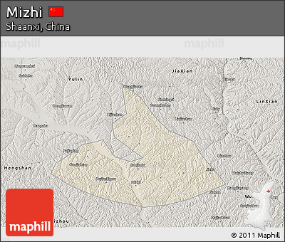 Shaded Relief 3D Map of Mizhi, semi-desaturated