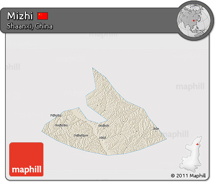 Shaded Relief 3D Map of Mizhi, single color outside