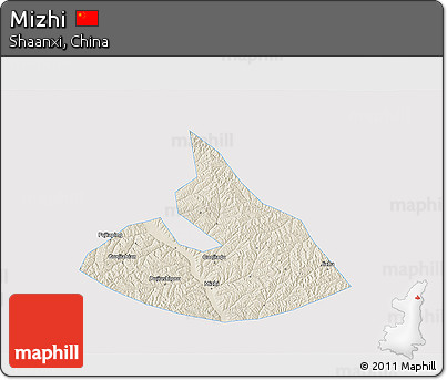 Shaded Relief 3D Map of Mizhi, single color outside