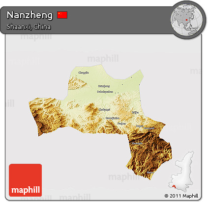Physical 3D Map of Nanzheng, cropped outside