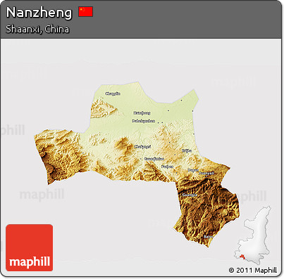Physical 3D Map of Nanzheng, cropped outside