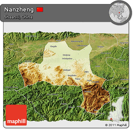 Physical 3D Map of Nanzheng, satellite outside