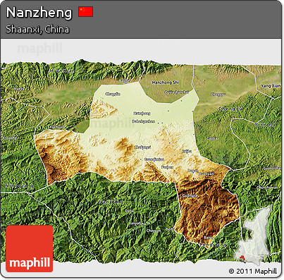 Physical 3D Map of Nanzheng, satellite outside
