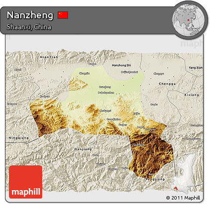 Physical 3D Map of Nanzheng, shaded relief outside