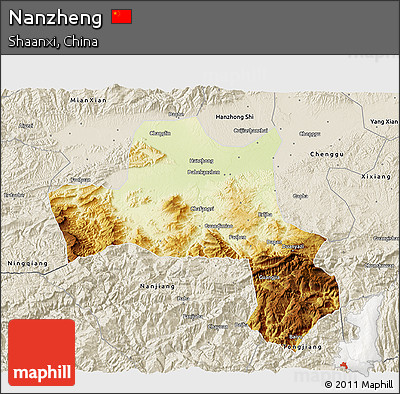 Physical 3D Map of Nanzheng, shaded relief outside