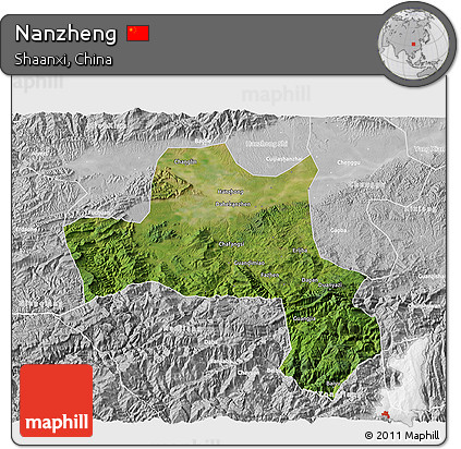 Satellite 3D Map of Nanzheng, lighten, desaturated